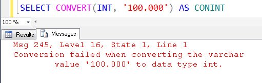 Msg 245 error converting varchar to int.
