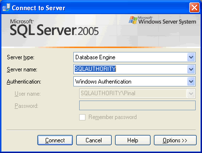 SQL Server connection settings.