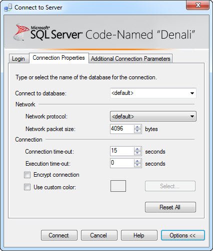 SQL Server connection setup.