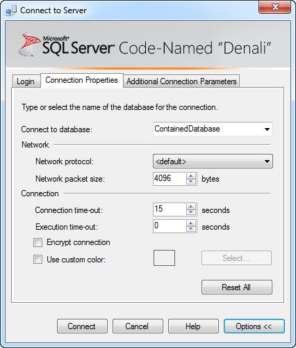 SQL Server connection parameters.