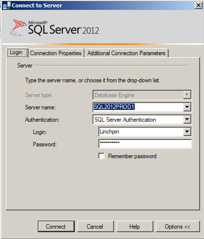 SQL Server Authentication Window.