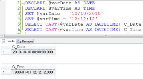 SQL Server date and time variables.