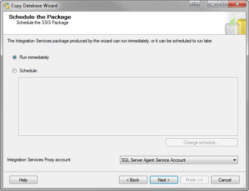 Schedule the Package Wizard window.