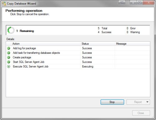 Copy database wizard window.