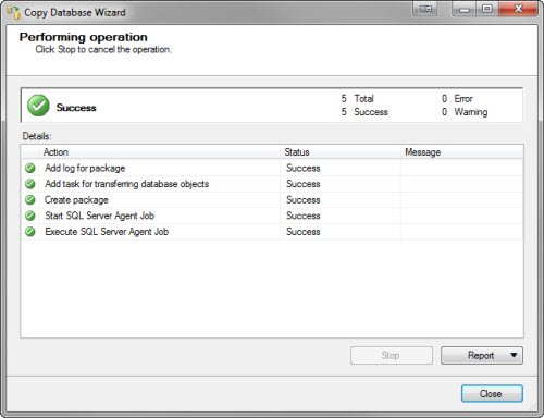 SQL database copy wizard.