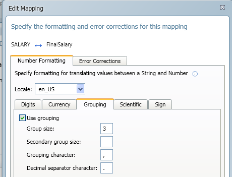Editing mapping and error correction settings.