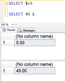 SQL Server SELECT statement results.