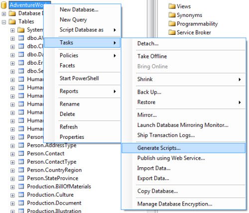 Generate Scripts.