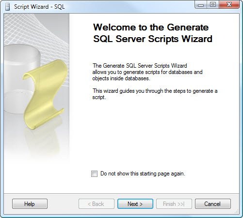 Welcome SQL Server Scripts Wizard.