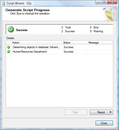 Progress window of SQL generation.