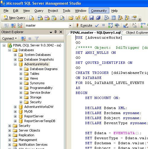 SQL Server Management Studio - Object Explorer.