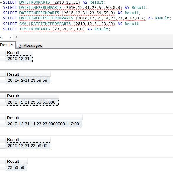 SQL Server DateTime Functions window.
