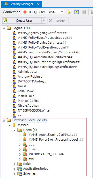 MS SQL Server Security Manager.