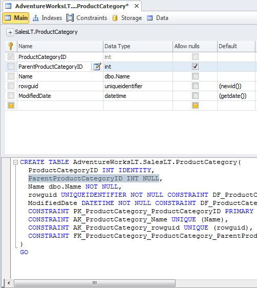 SQL Server Development Tool Window.