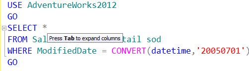 SELECT statement showing columns and modified date.