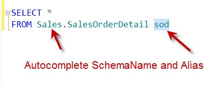 Autocomplete SchemaName and Alias tool window.