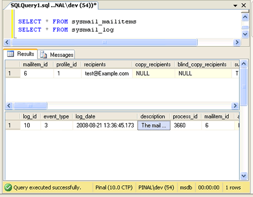 SQL Server Management Studio Query Results Window.