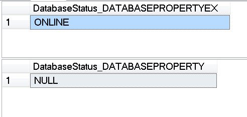 DatabaseStatus DATABASEPROPERTYEX.