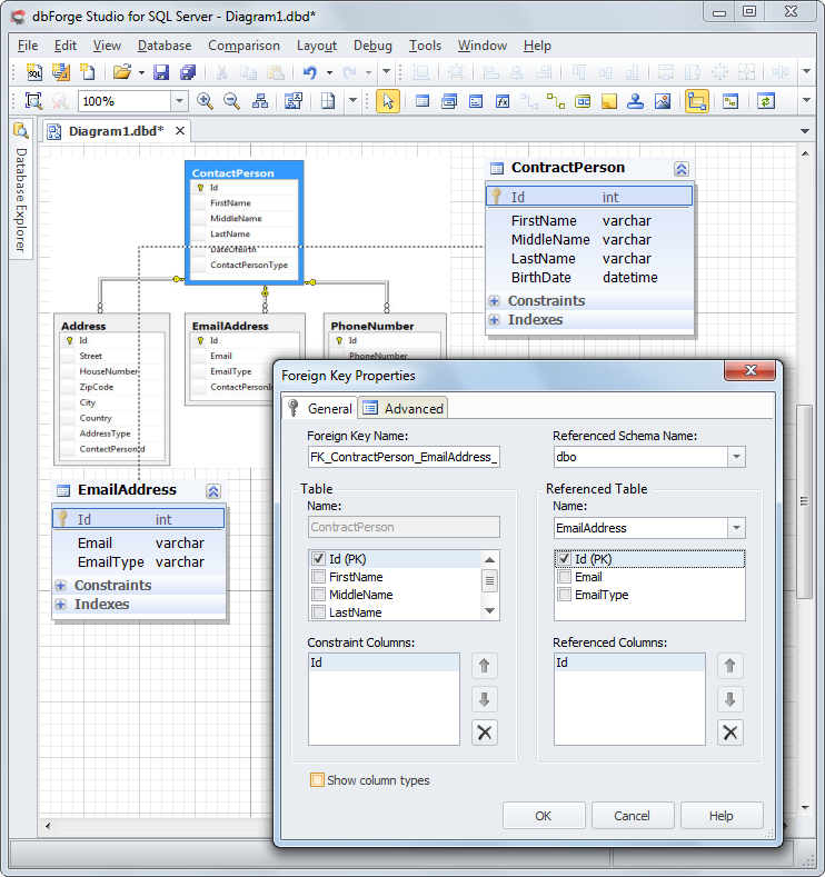 Database Diagram Tool Window.