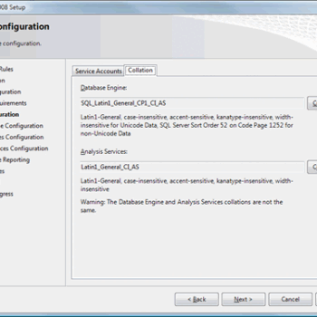 SQL Server 2008 Database Engine Collation Setup.