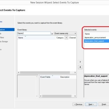 Select events to capture wizard.