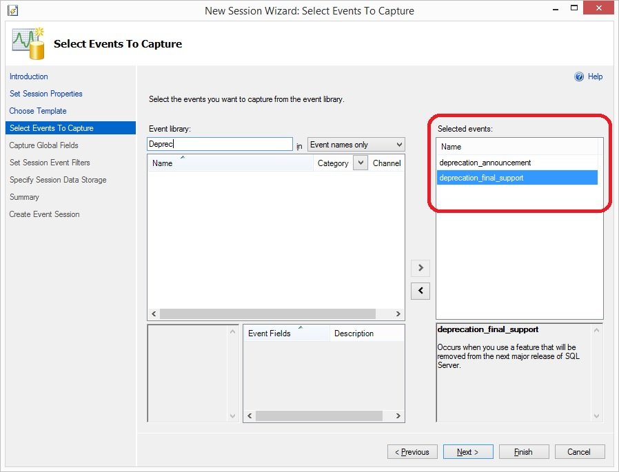 Select events to capture wizard.