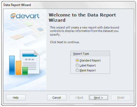 Data Report Wizard Welcome Screen.