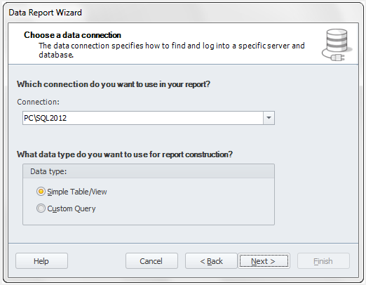 SQL server report wizard.