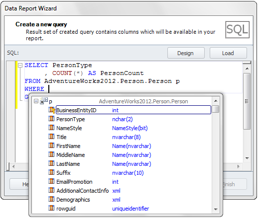 SQL Data Report Wizard.
