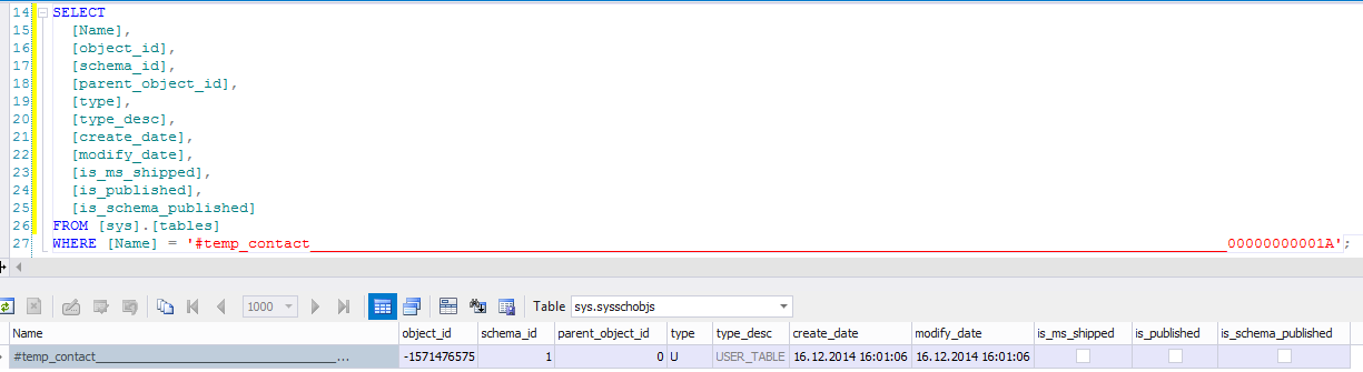 Temp contact table.