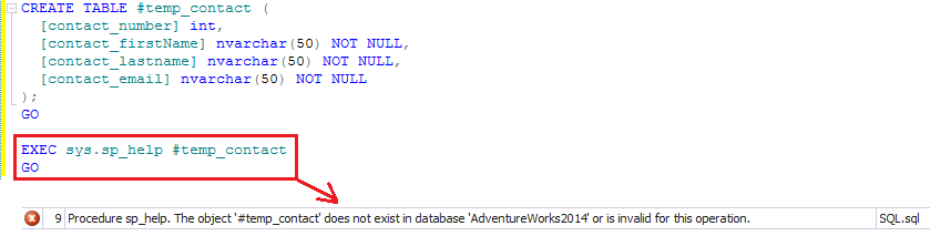 TEMP contact table creation error.