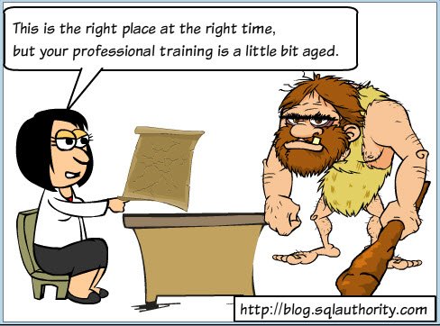 Cartoon with dinosaur and woman, Professional training.
