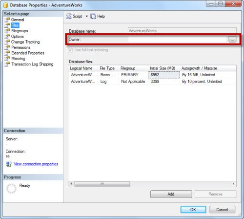 Database Properties.