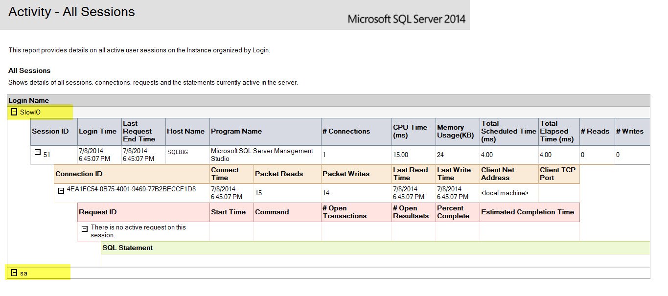 Microsoft SQL Server activity report.