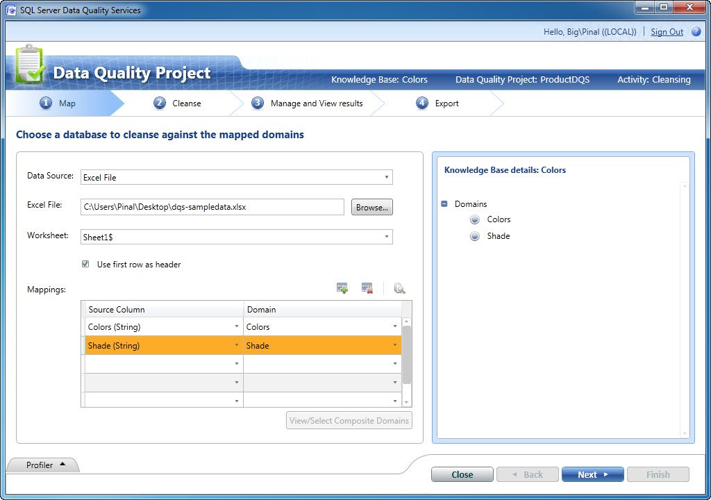 DQS: Choose a database to cleanse against the mapped domains.