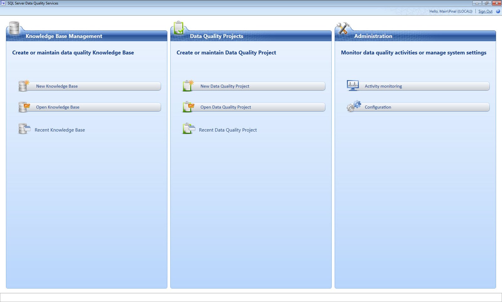 Data Quality Services' window.