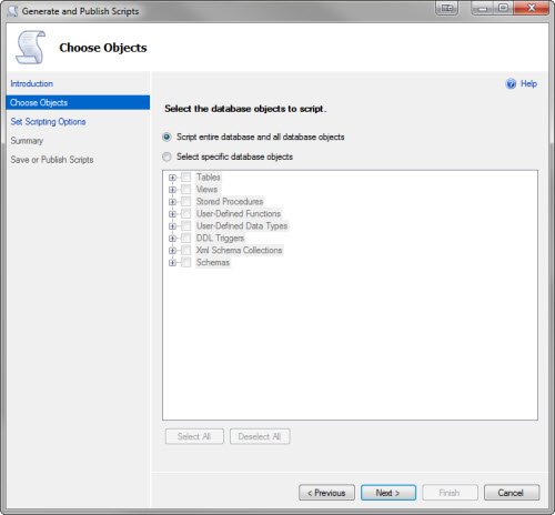 Choose Objects SQL Scripting option.