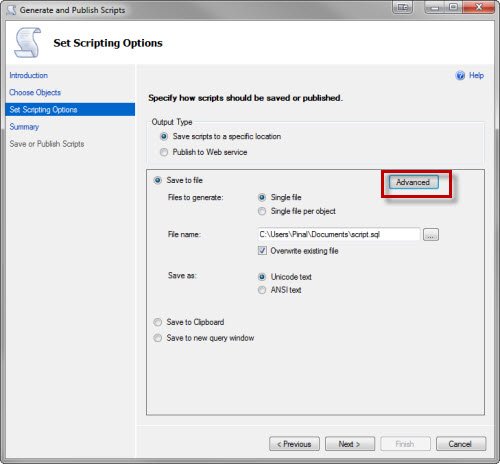 Set Scripting Options.
