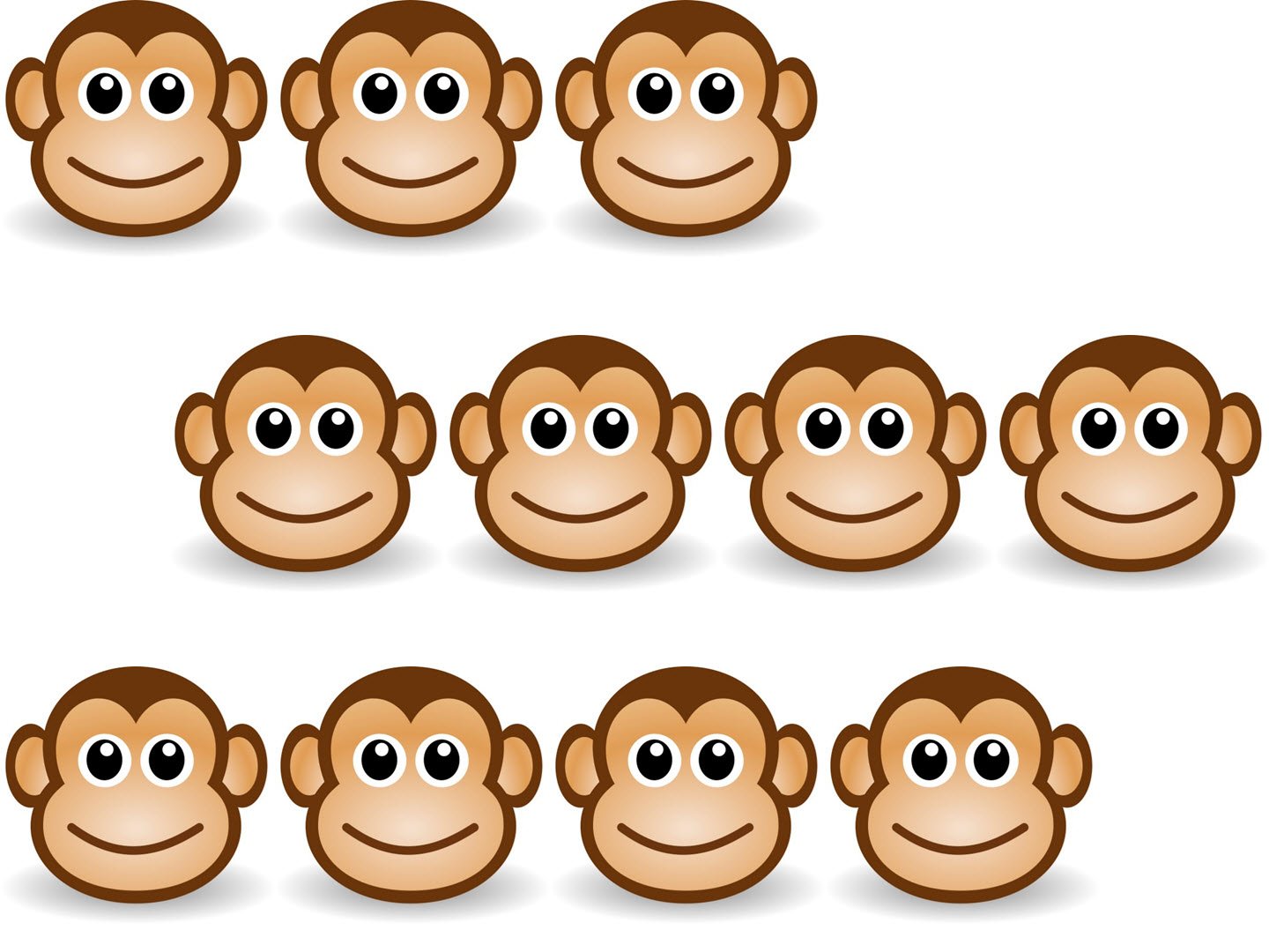 A set of cartoon monkey faces.