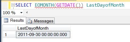 EOMONTH, GETDATE, LastDayofMonth SQL Server window.