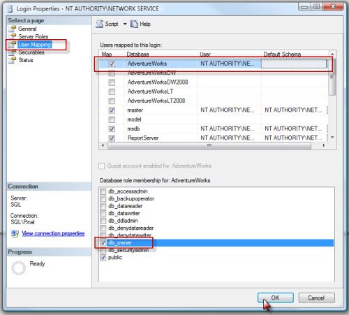 Network Service permissions.
