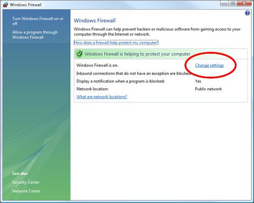 Windows firewall settings.