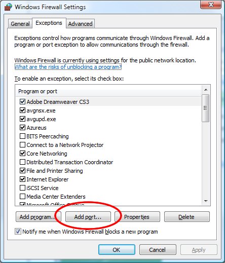 Add program or port settings.