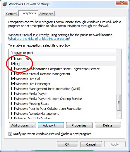 Windows Firewall settings.