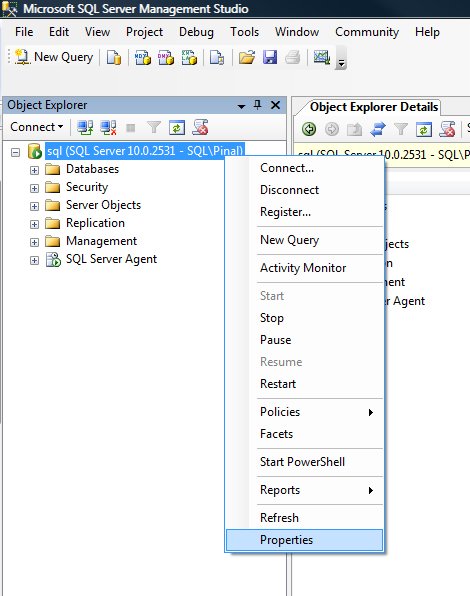 SQL Server Management Studio - Object Explorer.