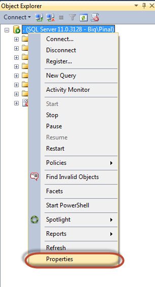 Right-click on Object Explorer tree.