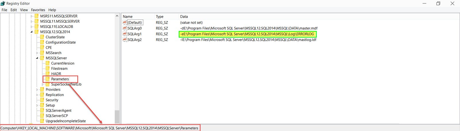Errorlog location in sql server error editor.