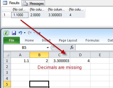 Excel decimal value missing error.
