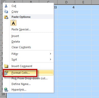 Paste options menu.