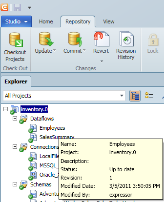 SQL Server' ETL project in studio.